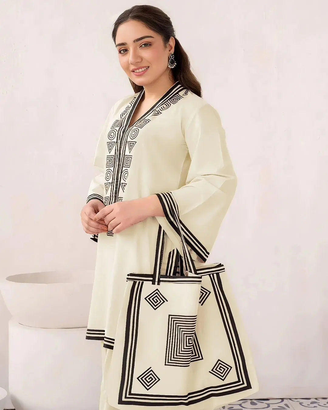 Elegant White Embroidered Linen Shirt and Trouser Set