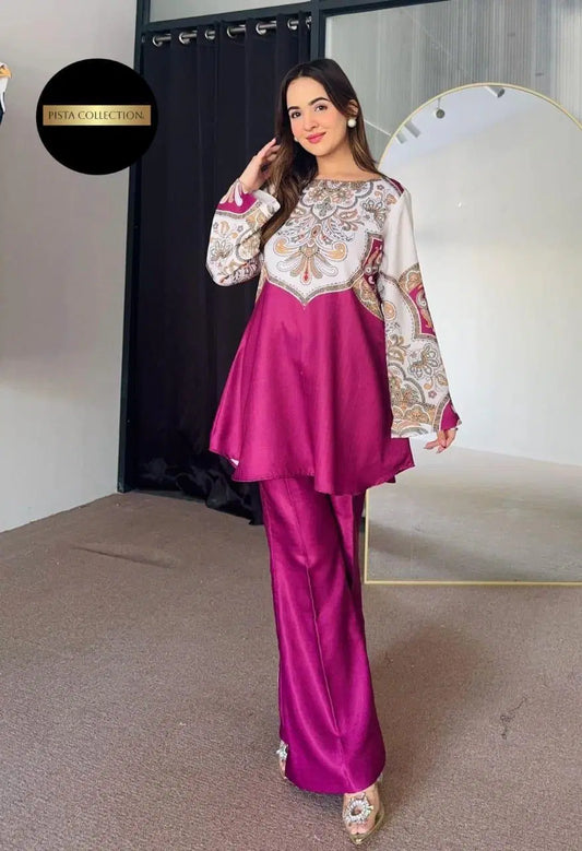 2 Pcs Women's Stitched Printed Shirt And Trouser