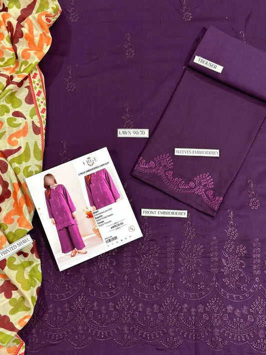 3 Pcs Women's Unstitched Chikankari Embroidered Suit