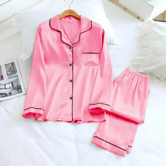 2 Pcs Women's Stitched Silk Plain Night Suit