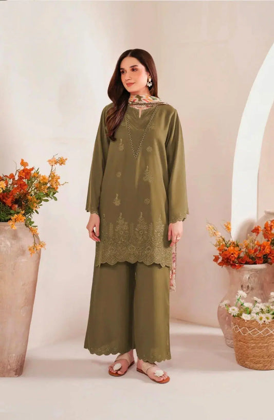 3 Pcs Women's Unstitched Chikankari Embroidered Suit