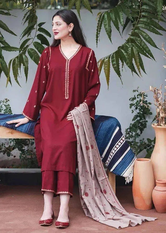 3 Pcs Women's Unstitched Embroidered Suit