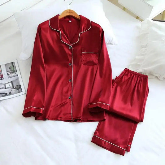 2 Pcs Women's Stitched Silk Plain Night Suit